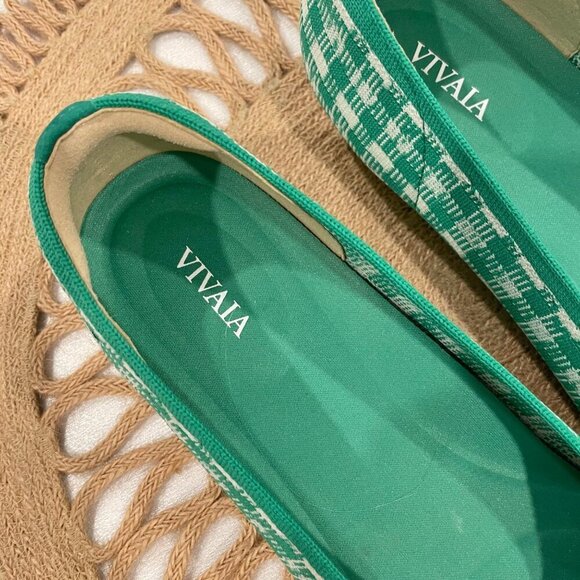 Vivaia Square-Toe V-Cut Flats (Margot 2.0) Green Gingham Size EU 39.5 - Picture 5 of 10